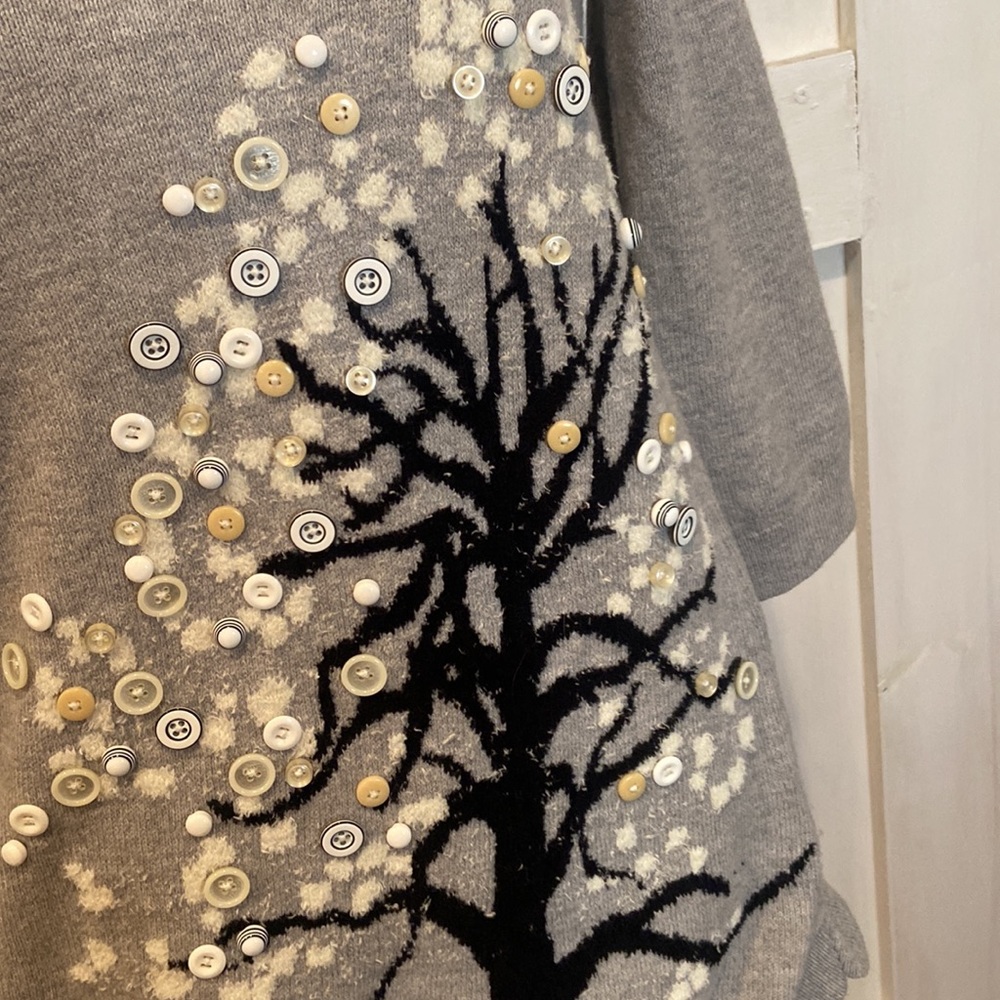 Anthropologie HWR Button Tree Grey Sweater - Picture 2 of 5